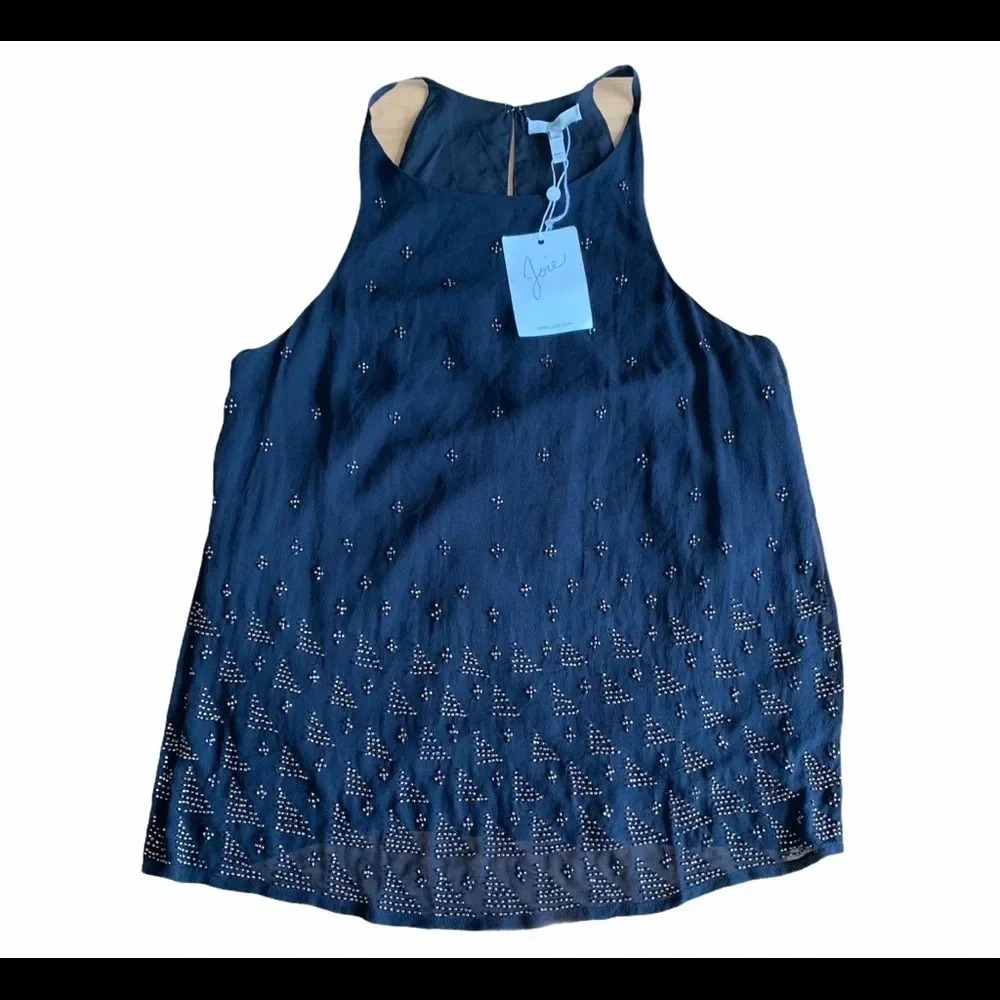 Joie 100% Silk Beaded High Neck Caviar Top NWT Size XS - Picture 3 of 12